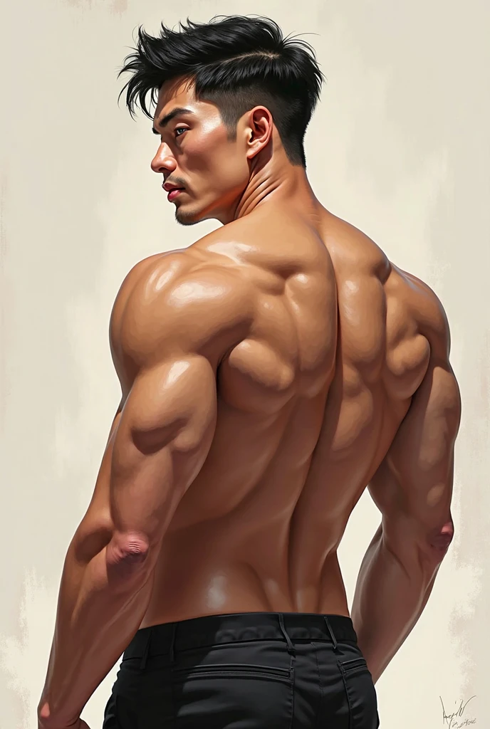 (ultra-realistic, highres ,best quality, masterpiece:1.2), asian, full body, 18-year-old Japanese male posing nude, detailed facial features, detailed eyes, detailed hands, long eyelashes, no facial hair, young, slim physique, skinny, small build, no body hair, handsome face, nude, backside facing, dynamic poses, firm butt, stylish hair, simple background, photo studio, dramatic lighting effects
