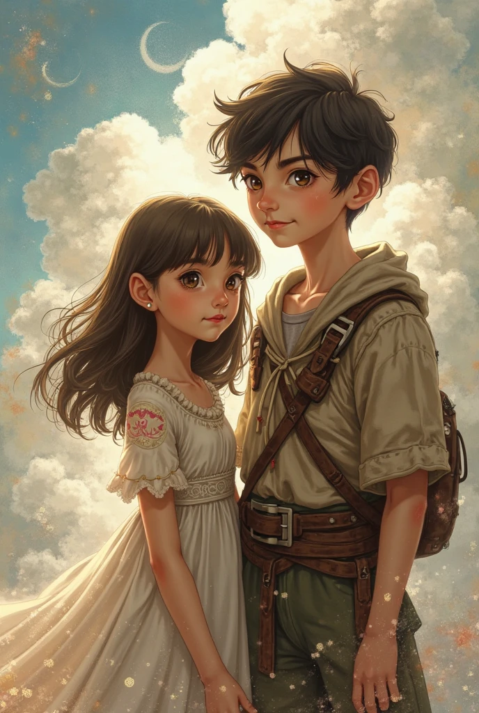 Under the blue sky and white clouds,Family of 4,daddy,anya,Sister,Younger sister,The younger sister rides on her father's shoulders