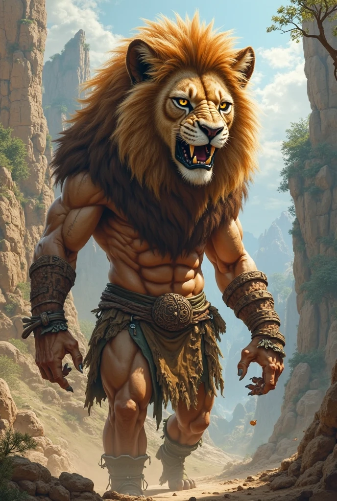 Create an image like this: muscular body with head of dog of the salsisinha breed with lion's tail; --auto --s2