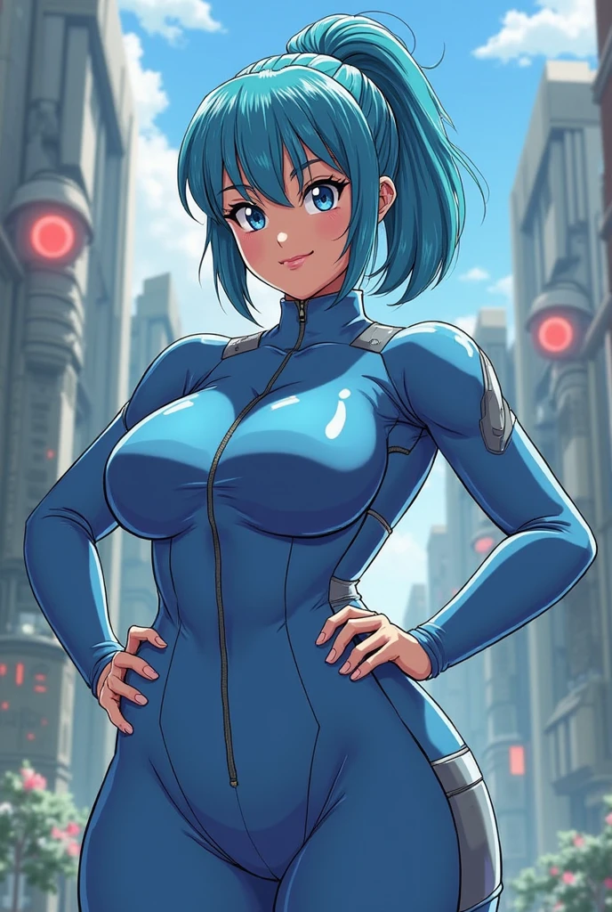 nsfw, Ami Mizuno, short hair, bleu hair, blue eyes, smile,  
blue bodysuit, 13
standing, upper body, solo girl,
underground vault, clean, fallout 4,  
(insanely detailed, beautiful detailed face, masterpiece, best quality),  