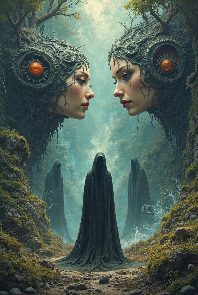 Margot Robbie, malice, skulls, tendrils, dark atmosphere, greyscale, detailed linework, cinematic, psychedelic, black paper with vibrant turqoise line work, ornate, symmetrical, tarot card, highly detailed, ink illustration, style of peter mohrbacher, golden ratio