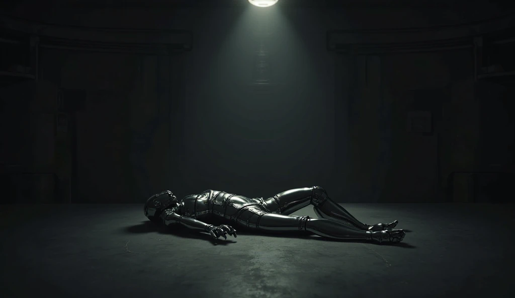 A corpse in the shape of a blood art under a transparent glass dome