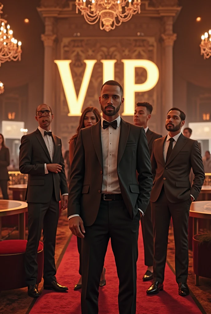 well dressed black men, happy, wearing jewelry and throwing money forward to the half-naked women in the casino, all with perfect hands
