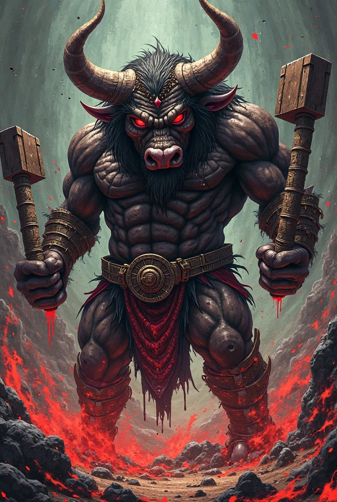 harp focus, masterpiece, 8k, intricate artwork, hyper detailed, high detail, best quality, perfect colors, perfect shadows, perfect lighting, posted on e621, furry body, (portrait shot, front view), posted on e621, furry body, solo, anthro bull, (massive strongman, beefy bodybuilder, buff, manly, brutal, masculine:1.3), (short full grey beard:1.6), (monotone brown fur, tribal body paint, nails on hands, fists:1.3), (curved big bovine horns), middle-aged, mature, male, correct anatomy, (photorealistic fur, detailed hairs, epic, sweaty body, masterpiece:1.2), by Taran Fiddler, Bonifasko lighting, (by Blotch), detailed bull eyes, ((tribe land, deep night, bonfire foreground, shadows)), detailed bull eyes, (red tribal loincloth, holding a sword:1.4), tribal attire, heroic stance