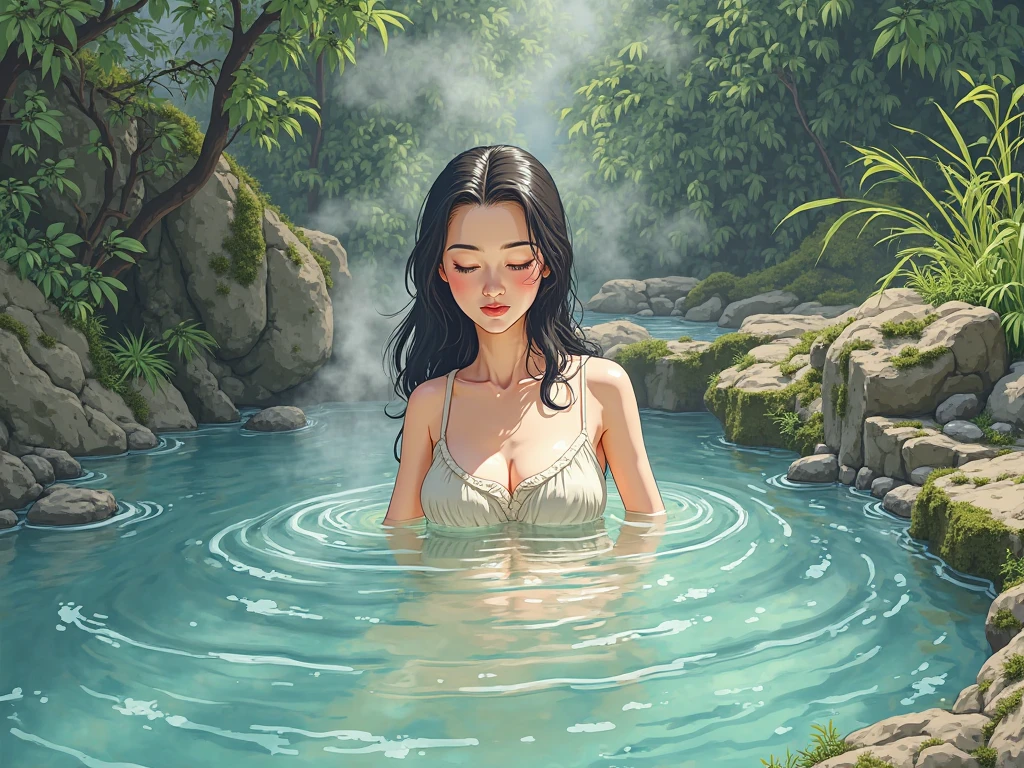 masterpiece,
1girl, bathing in stream, partially immersed, from side, upper body,
nsfw, nude, nipples,
beautiful detailed face, Age:21, long hair, medium breasts,
hair flower, water on skin,
shy,
butterfly, grass, waterfall, lotus, dawn,
(highly detailed), (realistic), vivid color,
bright, deep shadows, dynamic light, <lora:Moxin_10:0.2>, <lora:Colorwater_v4:0.5>