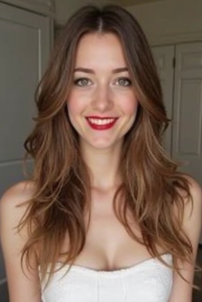 Melissa Roxburgh showing her breasts completely naked and smiling