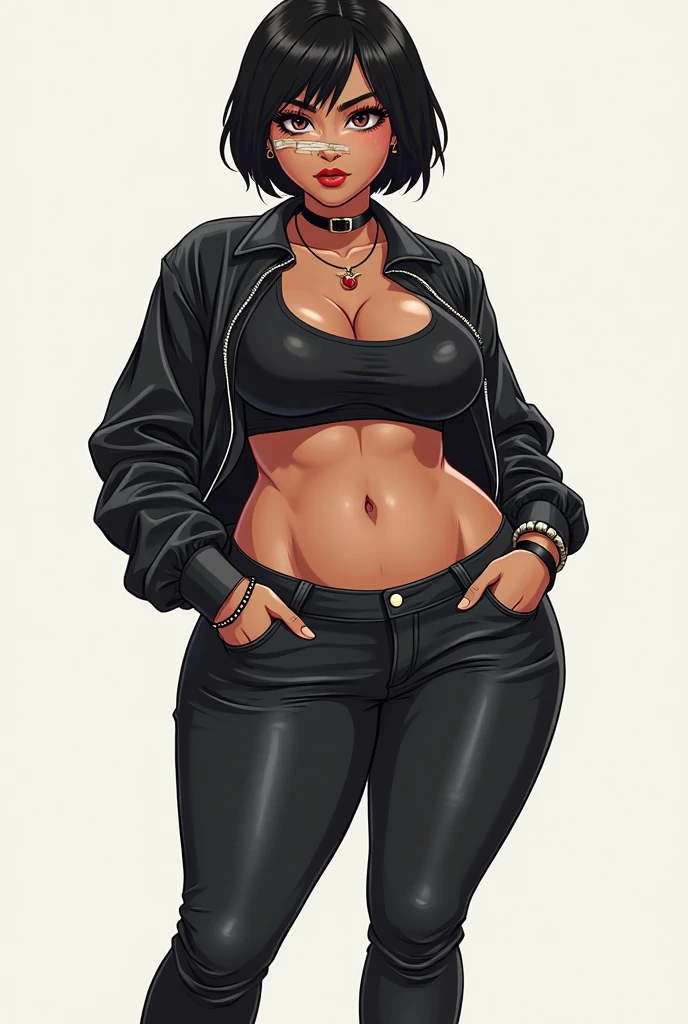 a beautiful black woman in a white silk shirt with a deep v-neck, wearing a business suit, a red lace bra peeking through, and a pencil skirt, with black afro cornrows hairstyle, (best quality,4k,8k,highres,masterpiece:1.2),ultra-detailed,(realistic,photorealistic,photo-realistic:1.37),intricate details,dramatic lighting,chiaroscuro,high fashion editorial,glamorous,cinematic