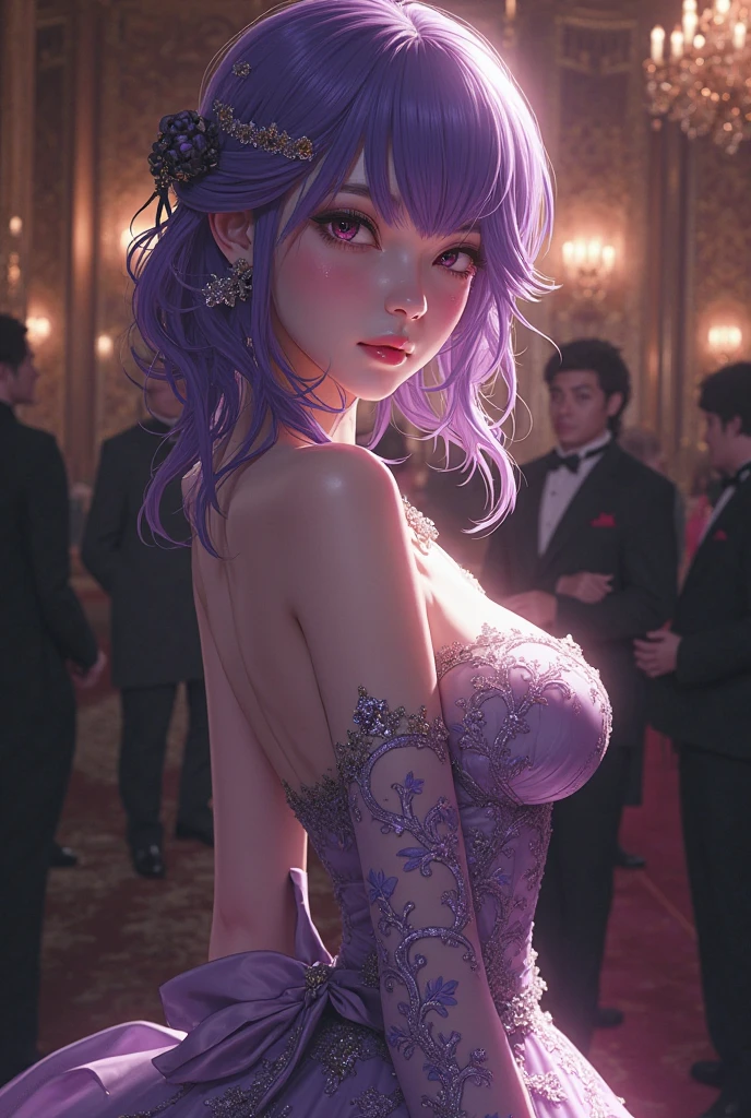 best quality, chef-d&#39;ouvrages d&#39;art, ultra haute résolution, (realism: 1.4), Photo originale, 1fille, cheveux rose, bare shoulders, cinema lighting, dans le royaume des enfers, temple of Hades, portant une armure noire et violette, spectre