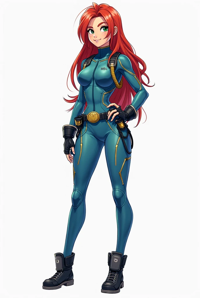 full body, standing on her feet, futuristic background, sexy appearance, starfire, red hair, ((orange skin)), ((wide hips)), large breasts,breasts together, cleavage, makeup, (purple suit), mascara, long hair, beautiful eyes, large iris, ((green eyes)), Lips are soft or colored, simple black background, simple color palettes, clean, Crisp drawings, fluid silhouettes,purple vintage futuristic clothing, retro futurism, retrofuturism, Asymmetric, geometric, purple and silver clothes, Different designs, simple silhouettes, Technology style, future, high fashion, Simplicity and sophistication, sexy, slim, short purple outfit, sexy, Erotic, cleavage, youthful appearance, sweaty, in a robot, Evangelion purple