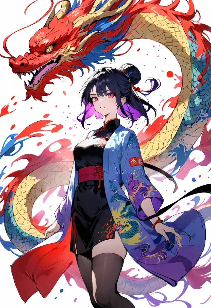 oniNFT,<lora:DragonGrilV1:0.8>,dragon,horns,jewelry,earrings,jacket,multicolored hair,pointy ears,looking at viewer,ear piercing,1girl,full body,<lora:Ronin:0.6>,, (masterpiece, best quality, high quality, highres, ultra-detailed),
