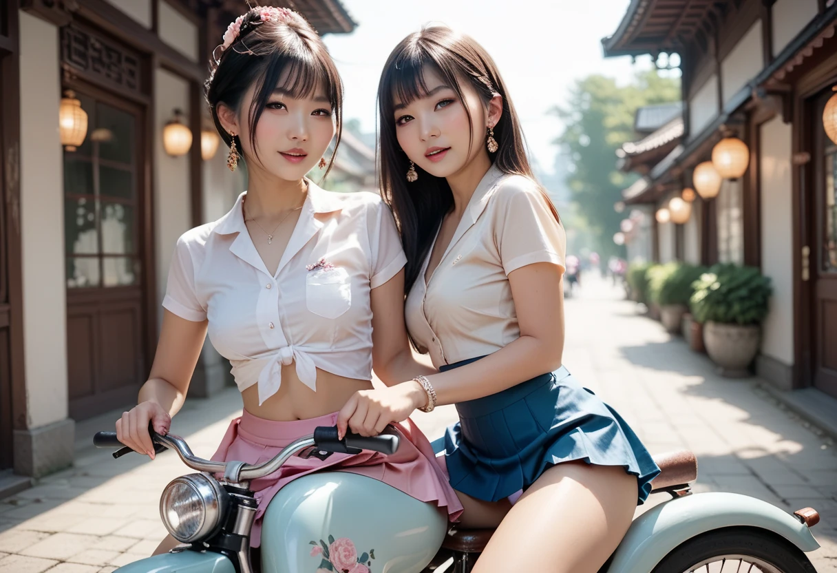 8k、RAW Photos、Highest quality、Super detailed、Super Resolution、Ultra HD、8k wallpaper、Amazing details
(((Full body photo)))A high school girl in uniform riding a bicycle Dynamic A sloppy smile On the way to school
((((Emphasize cleavage))))
(((((Floral panties and bra are visible)))))