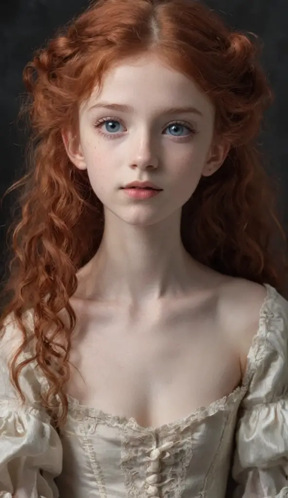 In a rococo atelier、(flat!!!! tiny!!!! chest), (6!!!!! year old girl), very young extremely!!!!!! pretty!!!!!!!!! beautiful!!!!!!! face, blue eyes, pale skin, Oil painting nude!!!! model, wears an open!!!!!! beige robe, anorexic!!!!!!, emaciated!!!!!!!!!!!!!, very skinny!!!!!!, (very short!!!!!!!!!!!!!!), tiny!!!!!. Highly detailed, 8K, short!!!!!!!!!, 1girll, boney!!!!!!, firered!!!!!! long wavy curly hair, redhead!!!!!!!!!!!! , (Perfect_Face), Convoluted, Dramatic Lighting, 4K, Detailed_Background, Caustics, from a_Side!!!!!, (eye contact!!!!!), (looking at camera!!!!!!).