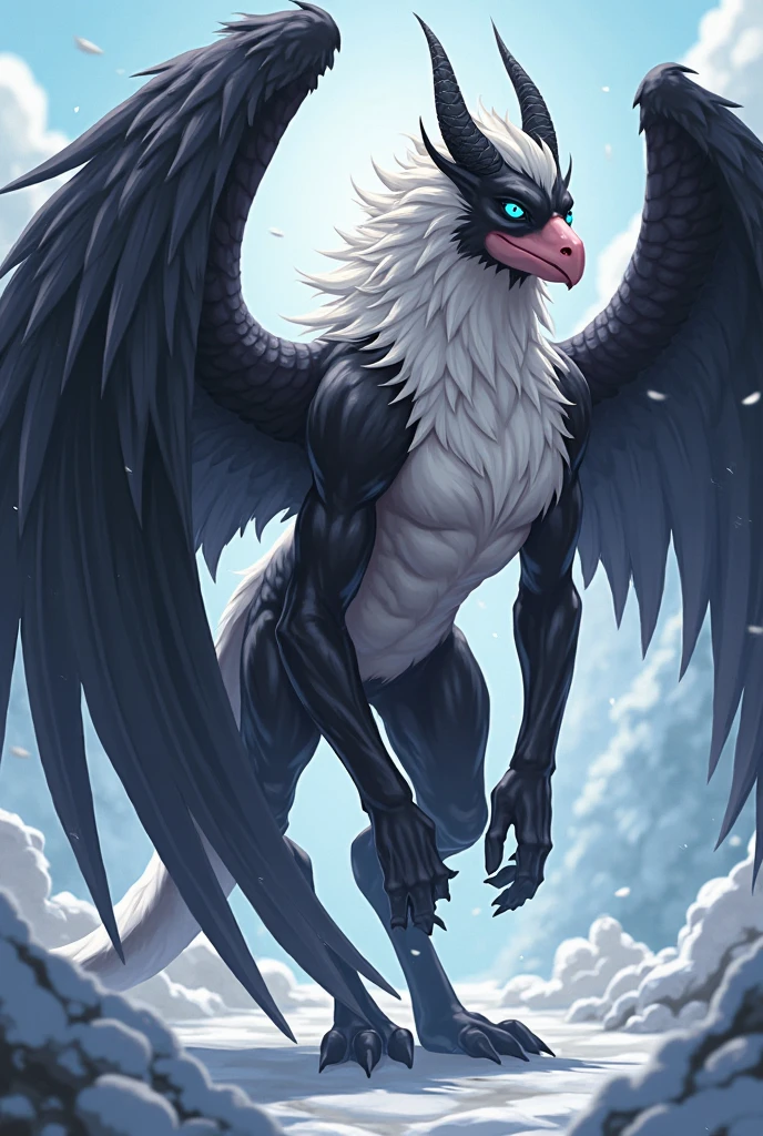 ultra-detailed, masterpiece, masterwork, high quality, best quality, hdr, (nature, sky), nsfw, male, solo, avian, chibi, ((nude)), (white little body crow), (long silver hair, beak, detailed yellow eyes, cooleyes), horn, dragon ears, flying, dynamic angle, (micropenis, foreskin), Hands and wings in one piece,