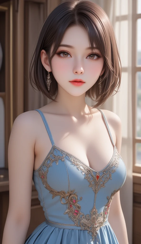 Highly detailed CG Unity 8k wallpaper, of the highest quality, super detailed, masutepiece, Realistic, photographrealistic, extremely detailed cute girl, 25 years old, Round eyes, viewer, blush, Parted lips, Upper body , (Armpit) , (get sweaty) , Camisole , bath room