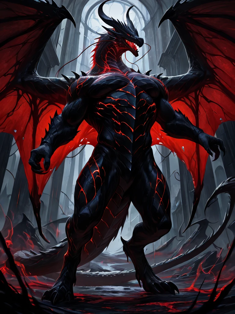 My demon form is big and scary. I have very distinctive features, such as fangs and claws, My whole body is covered in lizard-like scales. my eyes glow red,There is a slight fog on it. I have a long tail,My wings are like dragon wings. male