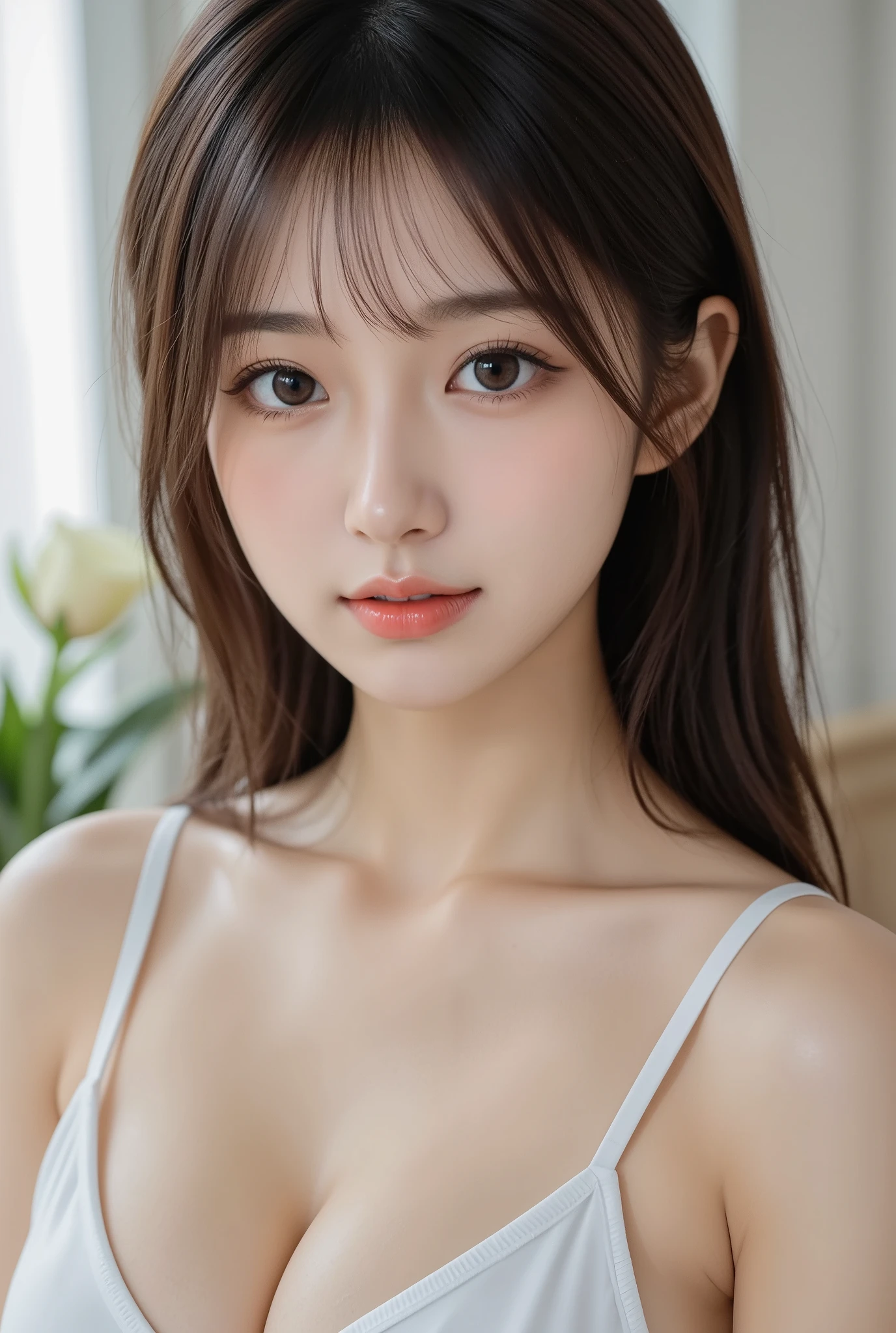 (((8k,Very detailed,Attention to detail、highest quality,masterpiece,Attention to detail))),RAW Photos & Realistic atmosphere,Professional Lighting,Beautiful dark eyes,Glossy lips,beautiful黒い Eyes,White skin、Deep black eyes,とてもBeautiful face,とてもBeautiful face、Beautiful face,beautiful, Glossy lips,beautiful Eyebrows,Realistic Skin, Realistic Young Gravure Idol,Very cute woman , Young Gravure Idol, Young Gravure Idol, とても美しくてかわいいbeautiful 21 year old beauty,Incredibly beautiful and elegant,beautiful 21 year old beauty,Natural soft light,(Shiny Hair,,beautiful and kind eyes:1.5),Gentle features,Shapely breasts,Long Hair,beautiful posture,No makeup,Looking into the camera,Japanese women,
