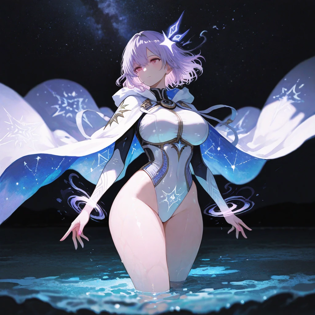 An extremely attractive woman, large perfect eyes, thick lips, white hair, short bob hair, long sideburns, small low-cut breasts, thick muscle fit body, thick ass, full body, short white and translucent clothing, (((walking on the water images of a mythical ocean))), very blue, {extremely detailed 16k CG unit wallpaper}, expansive landscape photography, (a low view with focus on character and setting), (wide view of open field ), (low angle shot), (high light: 1.3), (low light: 1.5), (warm light source: 1.3), complex details, (iridescent colors: 1.5), (bright lighting), (atmospheric lighting ), dreamer, unique,