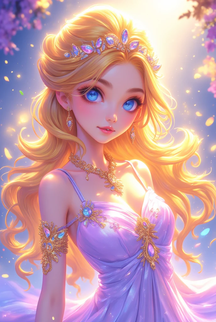 Bright and glamorous portrait of a Barbie doll with impeccable details., capture her elegance and charm in high definition computer graphics.. Radiant and flawless, the doll has a stylish outfit, stunning blue eyes, and perfectly styled (blonde hair:1.2). Soft lighting enhances its beauty., and a slight shine adds a touch of magic. On a dreamy background, filled with pastel colors and delicate colors., The composition creates a whimsical and enchanting atmosphere.