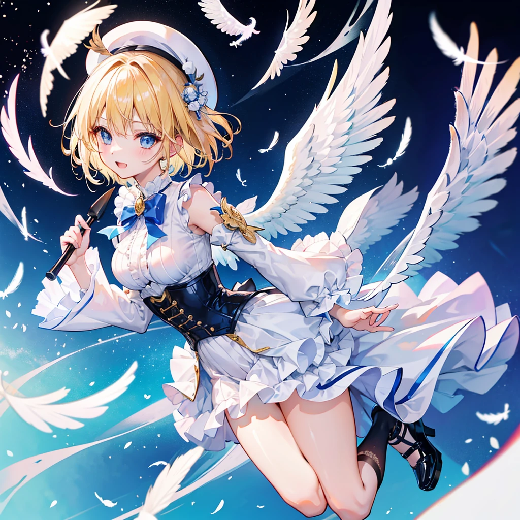 (((Masterpiece)))), (((Best Quality)))), (Illustration)))), (Ultra Detail)), (High Definition)))), One Girl, (Rin Kagamine), (Blush), (Embarrassing)), Cowboy Shot, Look Viewer, (White Bikini), Cute, Medium, Popular on pixiv, Loli, Beautiful Girl Anime Style, Buruaka Style, See-through, Cleavage, Most Popular on pixiv, Angel, Sleeveless, Navel visible, Innocent face, Pure white wings on the back, Character center, Circle of angels, One Girl, Official Fan Art, pixiv masterpiece, Smile, pixiv Top Rating, Lover's POW, Incredibly cute, Adorable, Precious, Adorable, Curvaceous, Attractive girl, White ribbon on head, I want to protect, Arouse possessiveness, Clear light blue eyes, Delicate hands, very beautiful face, approaching the subject, sweet gesture, heart in background, short hair, bright eyes, love love, dating viewer, blonde, idol class beautiful girl, hugging gesture, reaching for me, best moment, want to hug me, don't want to give it to anyone, devilish charm, angel that carries happiness, innocence, does not know dirt, sister attribute, loli around , loves viewers ,Naked waist circumference,Cute navel,Fluffy bikini,Fluffy swimsuit