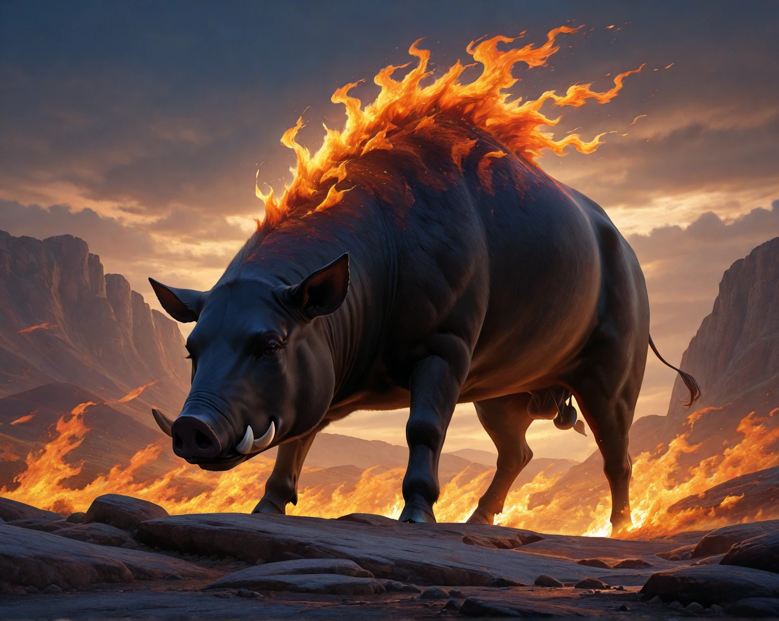 A boar made only with orange mana
