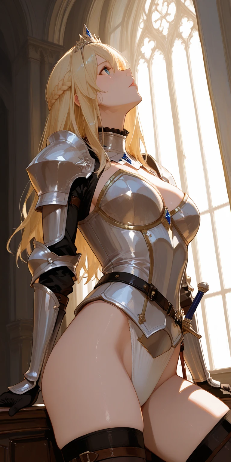 (Very detailed、Highest quality、Best image quality、masterpiece:1.5、8k)、(shoulder-length blonde hair:1.5、Medium Long Hair)、(smile、Open Mouth) 、(Hilarious)、(Big eyes)、(Beautiful and shining eyes)、(Detailed anime eyes)、(Puffy eyes)、(Big Breasts:1.8)、((SFW Huge Body:1.5))、(Wearing bikini armor:1.5、High leg T-back:1.5、Arm Armor、Leg armor:1.5、Waist belt:1.5)、(Cowboy Shot)、(Turn around and show your ass:1.5、Rear View:1.5)