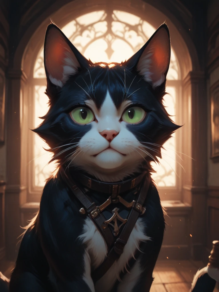 最High Quality,4K,8k,high resolution,masterpiece:,ultra detail,masterpiece, High Quality, cinematic lighting,dramatic、Final Boss、cat boss、give instructions to subordinates while making scratching movements、subordinate mice、