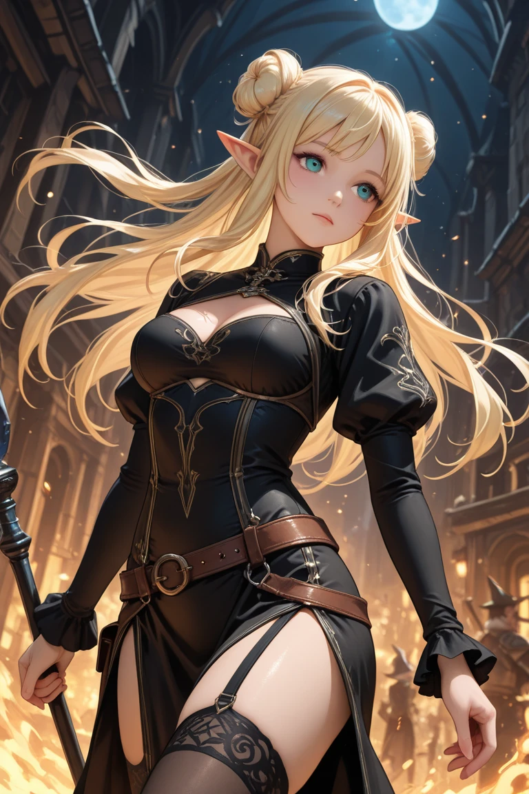 masterpiece, best quality, 8k, 德etailed Skin Texture, Practical, 德etailed Cloth Texture, Beautiful 德etail Face, Intricate 德etail, Solitary, 1 cute girl, Elf, Ultra 德etailed, 德etailed Hair, Long blond hair, Qi bangs, blush, No smile, (open eyes: 1.3, Green Eyes), (Eye Reflection: 1.6), (Smooth, Skin reflects light), (Slim, Fire Emblem Theme, Black and Red Garregmaq Monastery, Black and red military cap, Saluting action, Updraft), (Low-cut服饰,Big Breasts,(Cleavage))), thigh, Extremely gorgeous, Fire Emblem Style, Battlefield Background, 德epth of Field, Side shot((Awkward, blush, charming, Close your eyes, ,with tears in eyes,open mouth, Saliva residue,The hem of the skirt is wet, Brushed,)Huge Breasts:1.5、Low-cut,Cleavage, Wide hips,thigh粗壮)The Last Vision, Ultra-high resolution,4K,Super detailed, photography, 8k, HDR, high resolution, absurd:1.2, Kodak Portrait 400, Film Grain, Blurred background, Bokeh:1.2, lens flare, (Energetic_color:1.2),Professional photography