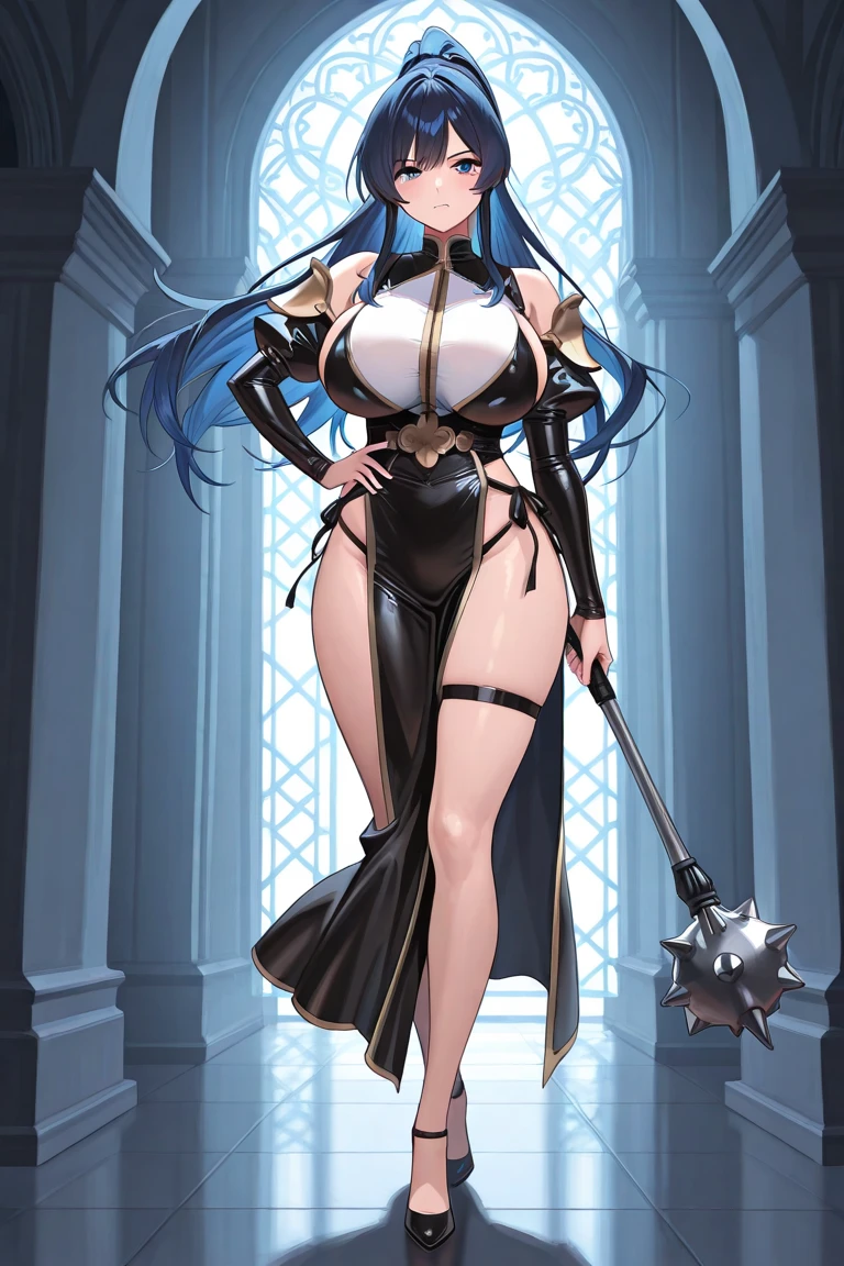 honkai impact, herrscher of thunder, very long hair, full body, black hair, horse cock, great penis,
