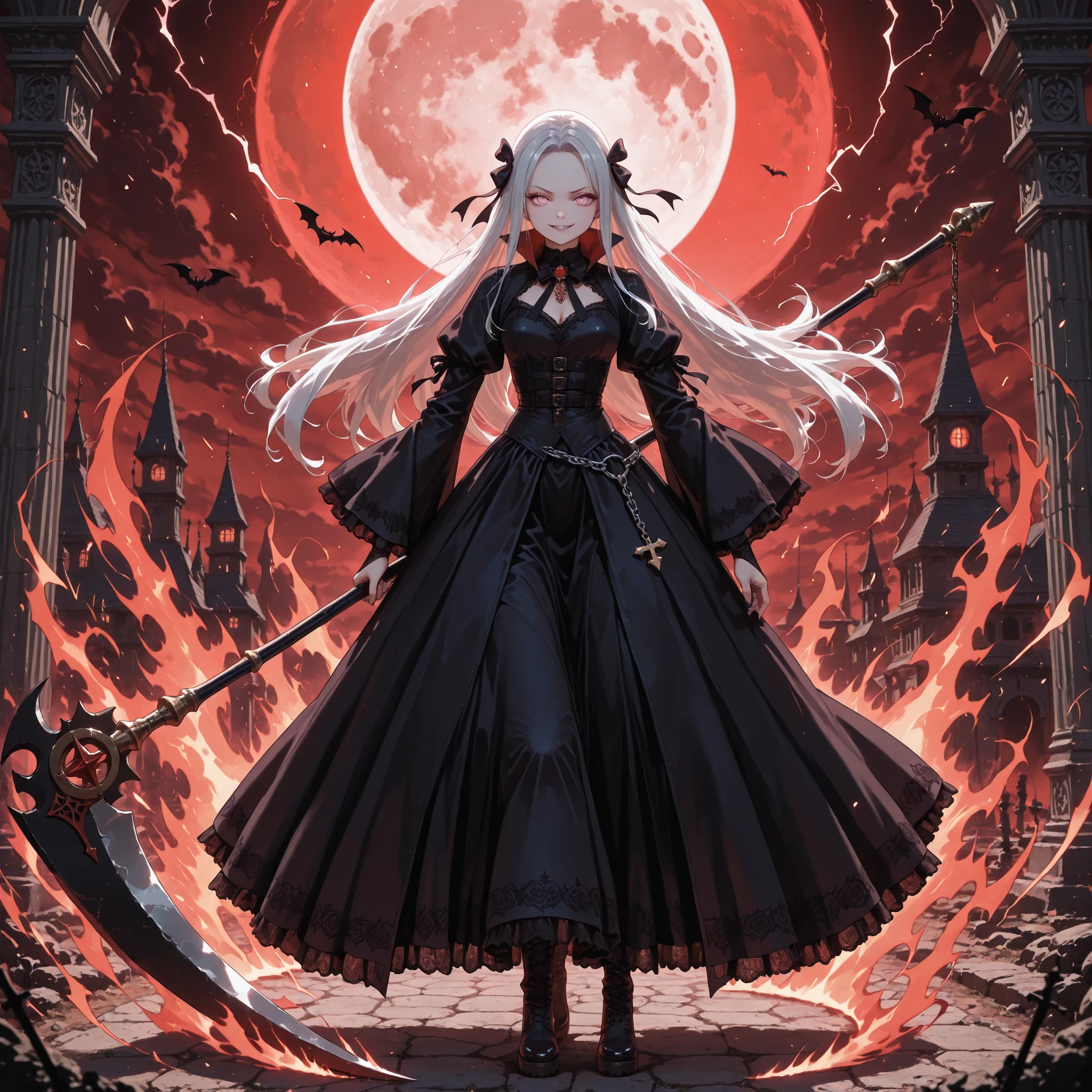 ((Лучшее качество)), ((шедевр)), (подробный), Black Gothic castle with a red moon