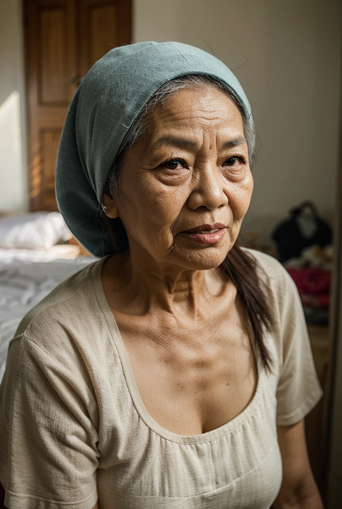Late Elderly, gravure, Face close-up, Heavy makeup, Highest quality, Super detailed, Realistic, Highly detailed skin, Perfect Anatomy, (chinese mature woman), (alone), 100 years old, Big Breasts, Mature Pornstar, Glamour, Sexy, Chromo White Skin, View Viewer,