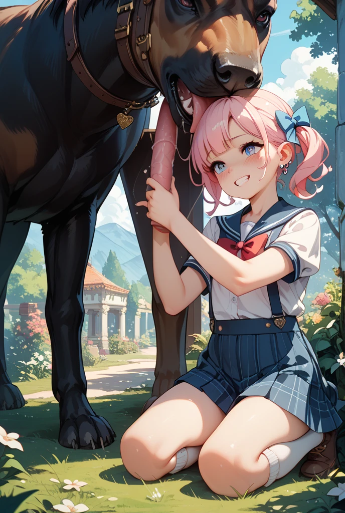 masterpiece, best quality, looking at_at_viewer, field_of_depth, smiling face, full_body, open_mouth,
one_girl, cure_prism, pink_hair, long_hair, side_braid, white_ascot, white_boots, elbow_gloves, hair_ribbon, earrings, layered_skirt, heart_hair,
gradient_background,torn clothes, on all fours, animal bull, (bull), bestiality, one huge bull, huge black bull, sex with huge bull, doggy style sex, hard sex, penis as thick as an arm, dick as thick as an arm, (huge penis: 1.6), in girl's pussy, girl's belly bulging with dick, girl's ahegao, outdoors, in the woods, lots of cum