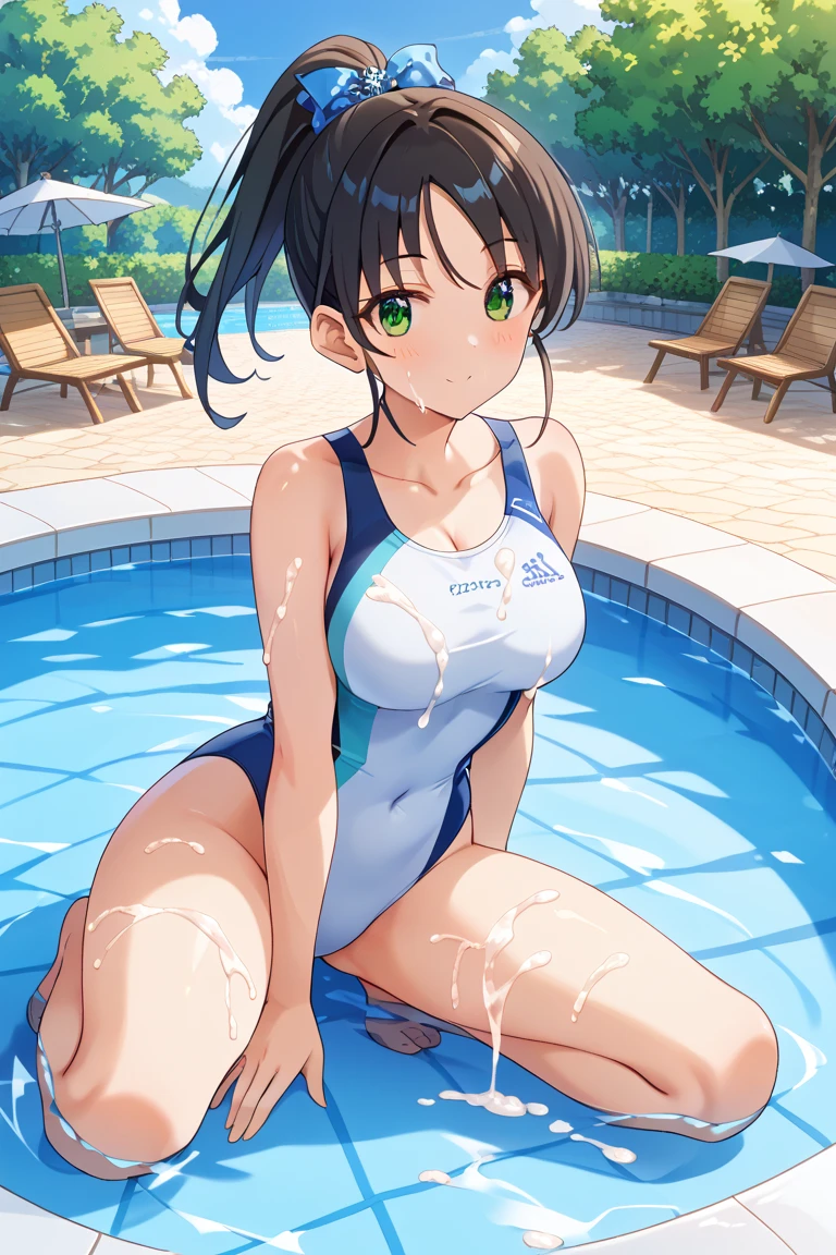 (masterpiece、Highest quality、Highest quality、Official Art、Beautiful and beautiful:1.2)、(One girl:1.3)Hatsune Miku、Twin tails,Beautiful breasts,(masterpiece, Highest quality;1.3), Very detailed , takagi1, throw, One girl, View your viewers, Black Hair, short hair,Purple eyes, swimming,
Blue ruffled swimsuit, smile,Symbolism,Short black shorts, From above,Ahoge,
Pool