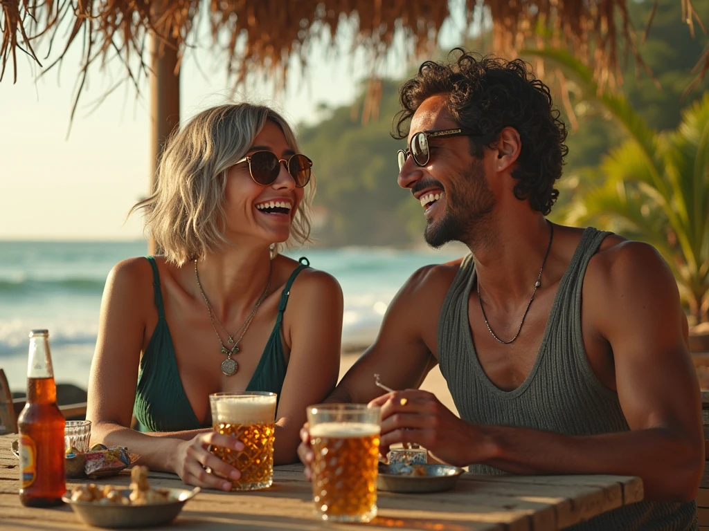 JOVENS NA PRAIA TOMANDO VINHO COM GARRAFA NA MAO, SELEBRANDO A LIBERDADE EM UM DIA DE SOL