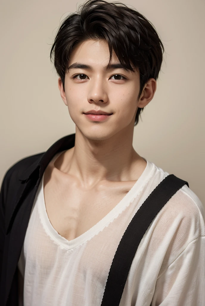 Japanese cute boy,　baby face A 20-year-old boy, Black hair, Messy hair, modern, Eye level shots, hyper HD, Masterpiece, (photorealistic, masterpiece, 8K HD, good lighting quality, portrait, closing up on face, intricate details)