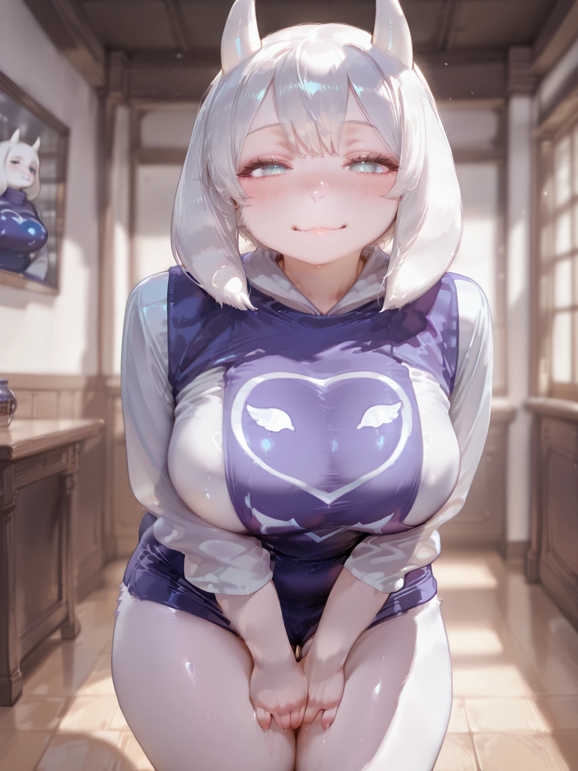 a beautiful elf woman, light blonde hair in a ponytail, beautiful blue eyes, busty dominatrix wearing a thick diaper, inflation, latex rubber catsuit, rainbow hair, woman, detailed mischievous happy face, embarrassed, happy, orgasmic, aroused, mischievous smile, ahego, soft lighting, holding her breasts, gamer girl, egirl, streamer, cat ears, RGB lighting, gamer, streaming, inflatables