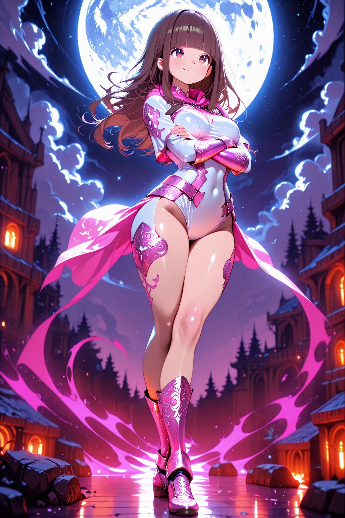 ((top-quality、8K,masterpiece:1.3))、Chest Sharp Focus:1.2、 (Beautiful elf with perfect figure:1.4)、 Fluorescent pink long hair、 (A detailed eye、Luminous Eyes、Downward eyes、二重まぶた、A slight smil、Open mouth and happy smile、Climax face and ecstatic face)、 (Tight cyberpunk suit:1.1)、(piercings:1.3)、(zettai ryouiki)、 ((Huge breasts:1.4)、big areolae、Milk Away、Puffy nipple)、 ((Cameltoe:1.2)、(Tattoo on the glowing pubic area)、(abdominals:1.2)、(Big ass)、(thick thight:1.3))、 ((Brown skin tone:1.4)、(skin tanned:1.4)、5Fingered hand、Highly detailed facial and skin texture)、 (Sway Back Stance:1.3) 、 ((Cyberpunk City at night、colorful neon lights at night、Futuristic city at night)))、Perfect light、NSFW