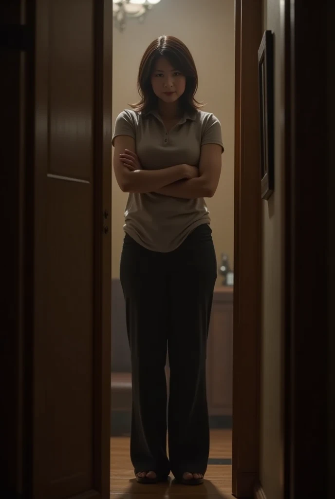 mulher de 50 anos, desesperado em uma sala de estar, morning light, prestes a chorar, fotografia de filmes de terror
