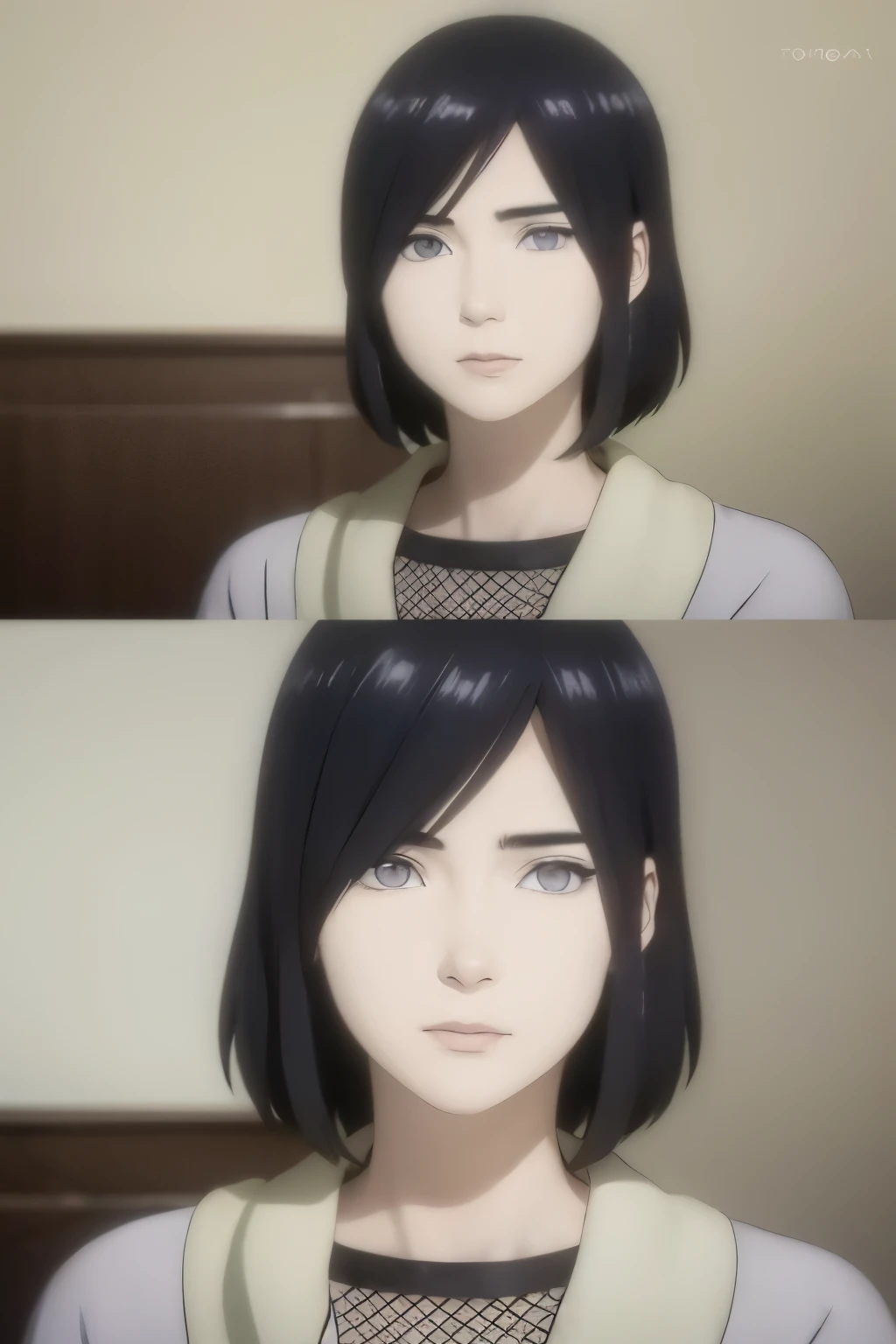 an hiperealistic shot of hinata(shippuden), ((izumi Nase)), Detailed eyes, short hair, straight hair, hair ornament,, (sweet woman), manwha style, ((happy)), ((sweet)), ((delicated)), without bangs
((mature)), ((woman)), hiper detailed))