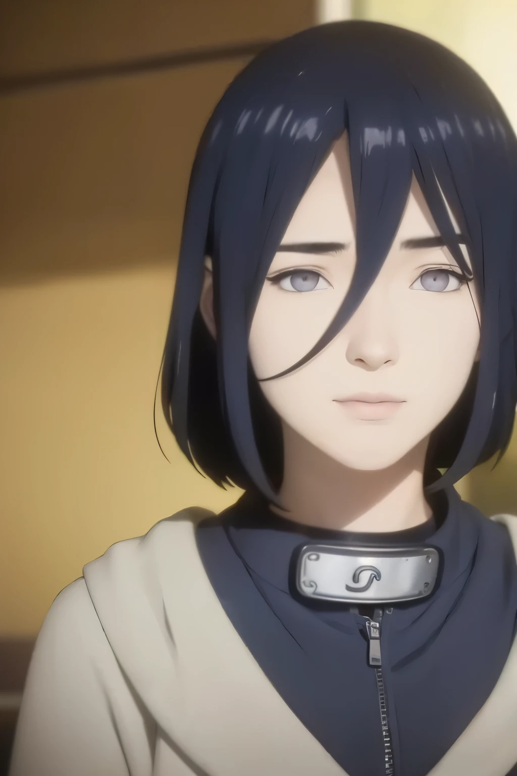 an hiperealistic shot of hinata(shippuden), ((izumi Nase)), Detailed eyes, short hair, straight hair, hair ornament,, (sweet woman), manwha style, ((happy)), ((sweet)), ((delicated)), without bangs, ((navy hair))
((mature)), ((woman)), hiper detailed))