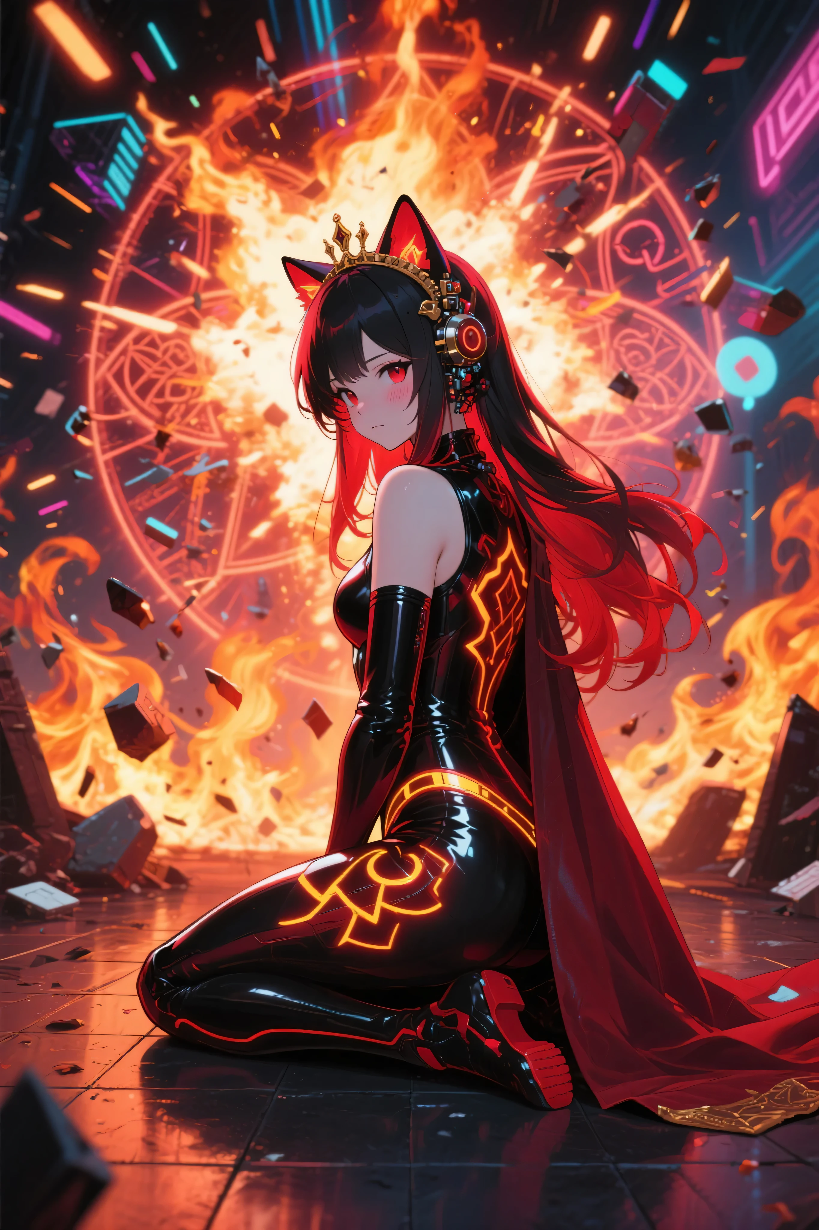 masutepiece, Best Quality, 超A high resolution, Beautiful, visually stunning, Elegant, ultra-detailliert,  Award Winning Painting, (dark art:1.2), deepshadow, (Dark red theme:1.2),  ( R1GE:1.5), blazing, aura, energy, Pillar of Light, flying debris, [Serious|angry], Floating hair, (1cat), muscular,