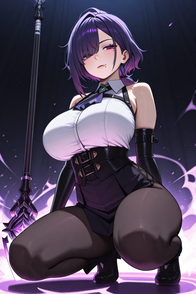 masterpiece,Big Breasts,beauty,Purple glasses,Black Hair,Side Ponytail,Blood,mask,Holding an axe,Standing under a streetlight,night