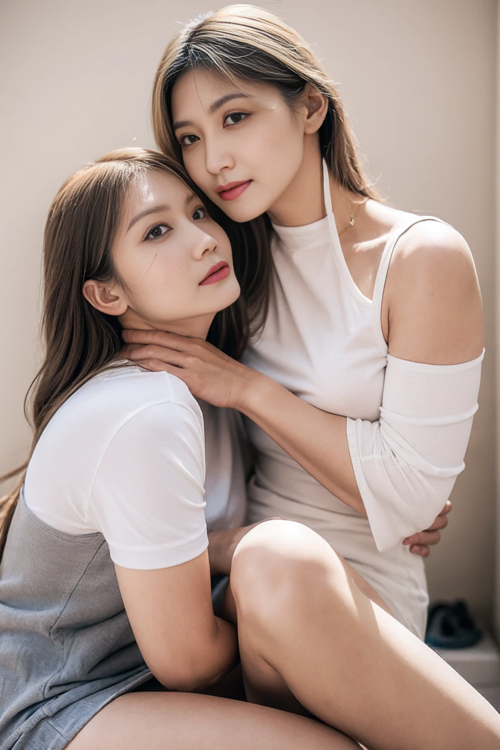 50 year old woman、Japanese、Classy sex appeal、sexy、fine skin、Beautiful breasts high quality、perfect writing、Super beautiful、Makeup is light、Beautiful butt high quality、Shining beautiful skin、Transparent beauty、goddess of eros、photorealistic、whitening skin、masterpiece、Moist eyes、British style、lady's aura、bright place、Glamour、Saggy udder、gravure quality、three women hugging、open the thighs、Tight Skirt、Chubby