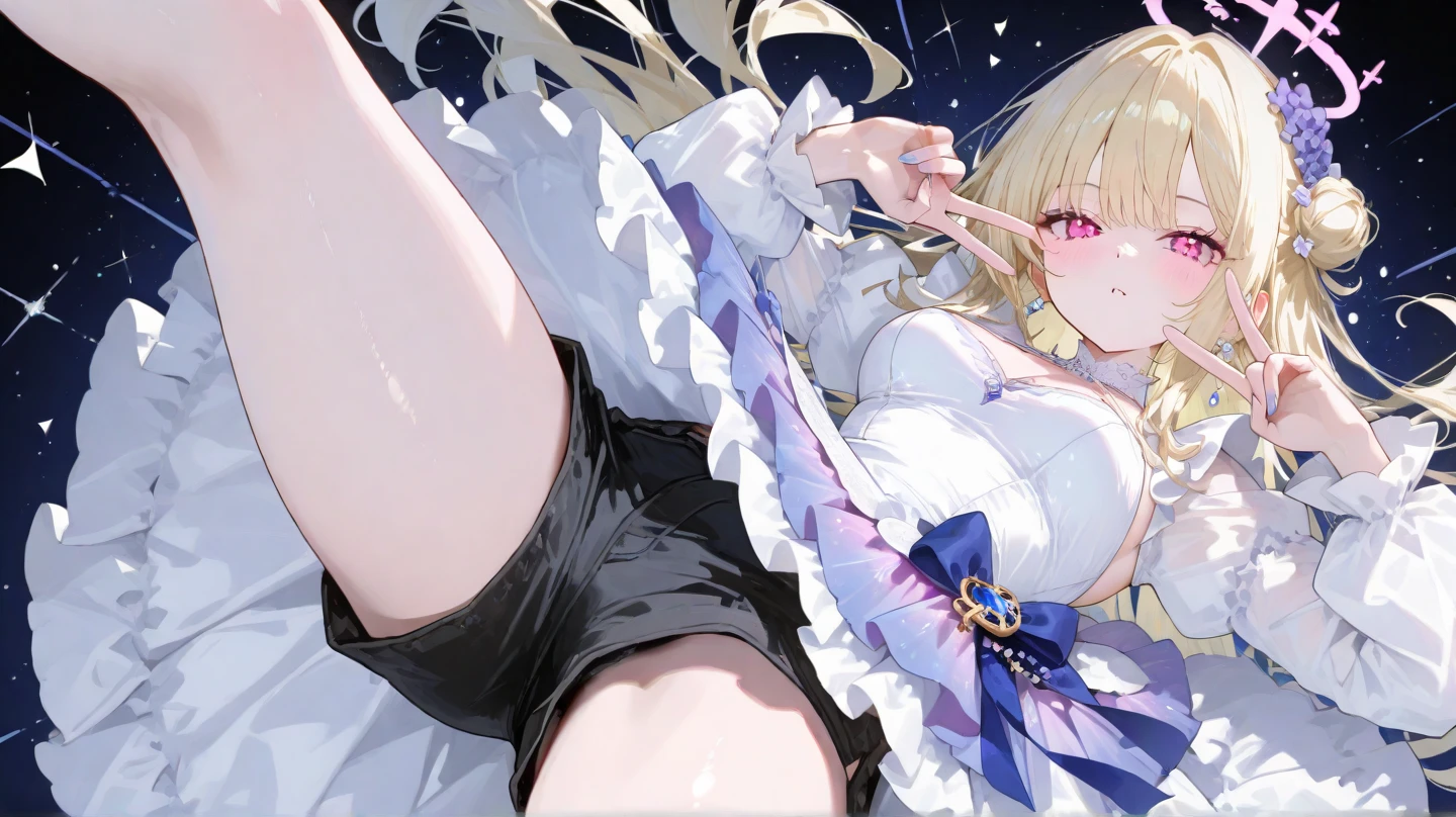 1 girl ,a infamous cafe background in italian,purple color hair、Purplish pink eyes that dreamers desire, (Blonde hair) , small stature, Colossal tits, Lori, (masutepiece:1.2, Best Quality), (finely detailed beautiful eye: 1.2), (beautifull detailed face), (Best Illumination, extremely delicate and beautiful), ((Cinematic Light)), Dramatic light, (Pale white background:1.5), Short bob hair（1:3）、Ultra Contrast、Braid a little around the ears, White long dress、only has 5 fingers、、Her pussy is visible through the white thong、Wet pants、You can see inside your underwear、full of sweat、mocking look、diaper、nffsw,Arms crossed、grab the arm、Shoot from above、The angle is as seen from below.、Best Quality、Large breastuscular pussy、Pubic hair,high-level image quality、hightquality、8K,perfect hand、5 fingers、finger pin、Perfect Finger、T back、Naked、noise cut、bullet hand、Her hair color should have been a brighter purple.The skirt part is also carefully expressed..、Purple skirt、the skirt is floating in the wind、Dark purple panties、Pubic hair majority,A scene of make cooking Carbonara Pasta in the kitchen,(with sparkling eyes and a contagious smile),open mouth, Looking at Viewer, 