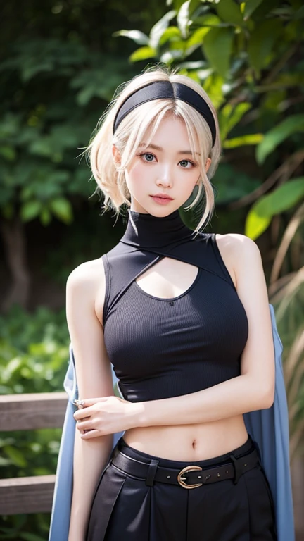 flying debris、highest quality、An illustration、highest quality、Understood、High resolution、8k wallpaper、Perfect dynamic composition、(((Ezvian Everywhere)))、((From below))、Beautiful and cute 20 year old girl、Beautiful face in every detail、Delicate and cute eyes、Fine skin、Red cheeks.、shy、(Semi-short hair:1.3)、(wavy blonde hair)、Small breasts、Bold sexy pose、smile、Small breasts、Between the legs、Small Ass、Thin ass、Generated on the eaves.、Narrow shoulders、wavy blonde hair、blonde、Heart-shaped earrings、smile、、Gold bracelet、Tie your hair back、In the Rocky Mountains、Holding a Japanese sword、Wearing a hood、Woman warrior、mask、scarf、Magic Warrior、Like in a movie、Black mesh outfit、Black trousers、