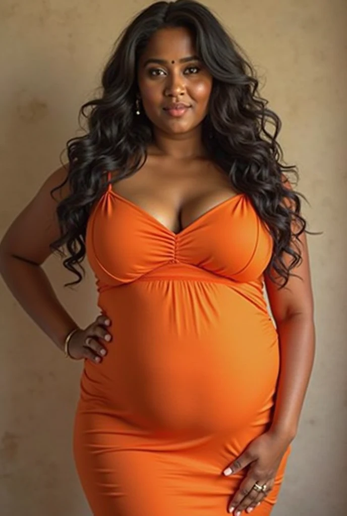 mature african girl, big , super big breasts, ((pregnant)), nice lips, halter top light blue with flower patterns, in the kitchen