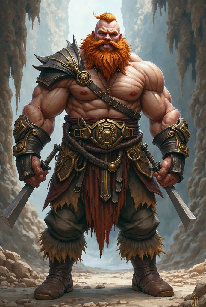 Create an image of Tryndamere, the Barbarian King from the game League of Legends, in the ultra-realistic photographic style. Picture him in an imposing and challenging pose, holding his two-handed sword firmly. Emphasize his wild red hair and rustic beard. Enhance your muscles and the aura of power that surrounds you. Add details to your barbarian armor, showing signs of past battles. Create an environment that represents your warrior spirit, with debris of war around you and dramatic lighting. Be sure to convey your determination and ferocity through the image.