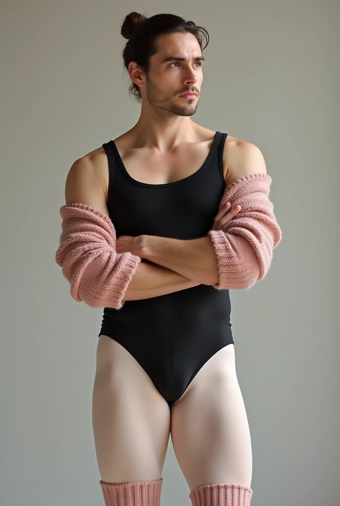 ((Best Quality, 8K, ultra-detailed, Masterpiece: 1.3)), 1boy, shiny skin, sharp, Perfect Body Beauty, realistic shaded perfect body, (handsome face:1.1),(" White leotard, big bulge ":1.2),("tight stockings ":1.1) , (dynamic pose:1.1), thigh , battle field , (bulge focus:1.2) , details tight bodysuit , (bare thighs) , (hip fat) ,( extreme tight high waisted ), (side belly fat , side fat), full length shot(fls) , (hip fat), narrow waist , (wide hips) , large hips , bare chest , (overwide hips , over large buttocks), huge hips ,wide pelvis ,big ass