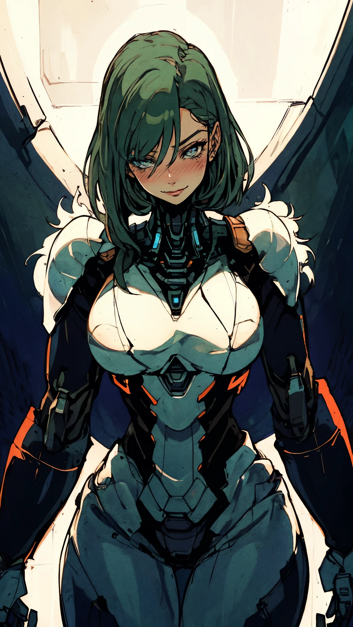 masterpiece, best quality, a beautiful woman with long shiny hair, choppy bangs, delicate face, passionate gaze, perfect smille, blush, seductive expression, tall and fit figure, perfect body, perfect skin, seductive pose, sexy Futuristic Technological Nanogel Clothing, the color scheme is primarily White with Green accents, this character embodies a finely crafted sexy beauty, exquisite and mature art style, mikoyan, anime aesthetic, simple shading, cell shading, goddess, feminine, exquisite photography, depth of field, bokeh, photorealistic, even and soft lighting on face, dramatic, high definition, highres, ultra detailed, professional photo, perfect body proportions, anatomically correct, symmetrical face, extremely detailed eyes and face, perfect eyes, high quality eyes, creativity, RAW photo, UHD, 32k, portrait lighting, cinematic lighting, (masterpiece-anatomy-perfect:1.2)