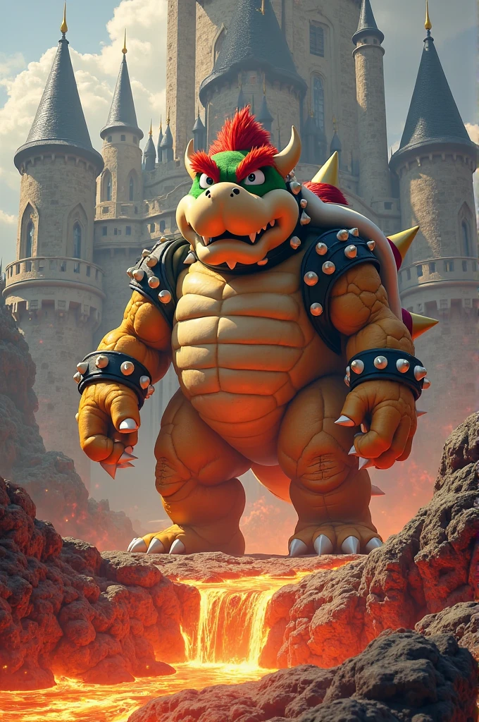 Bowser (Super Mario), game in front of a castle with a lava flow