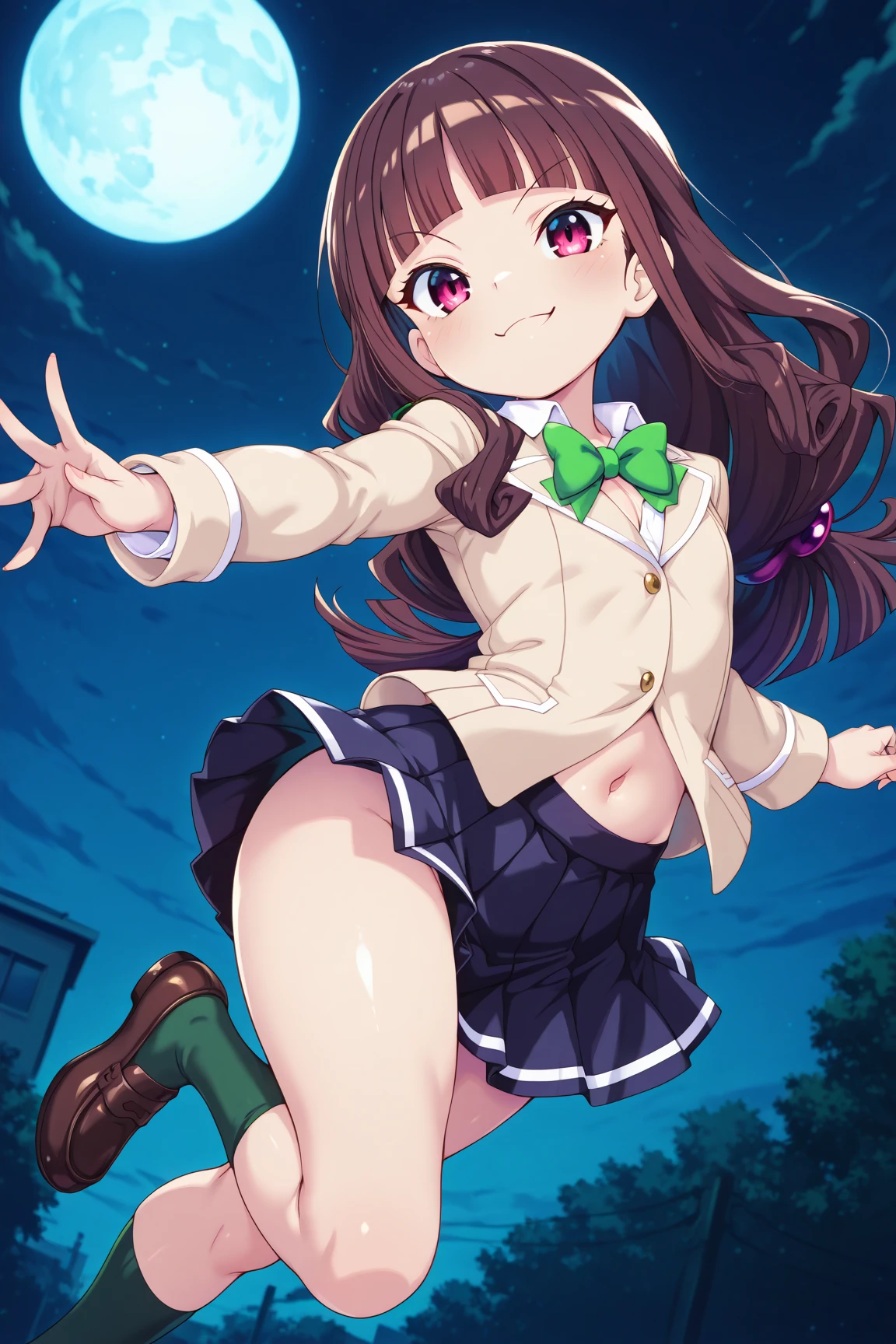 (((((whole body)))))、Utsuho、Pleated skirt、smile,、Cowboy Shot、 standing on one leg ,leg_lift,panties,standing_split、